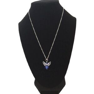 𝅺SEPTEMBER Birthstone Necklace Sapphire Angel Pendant Silver Plate Chain